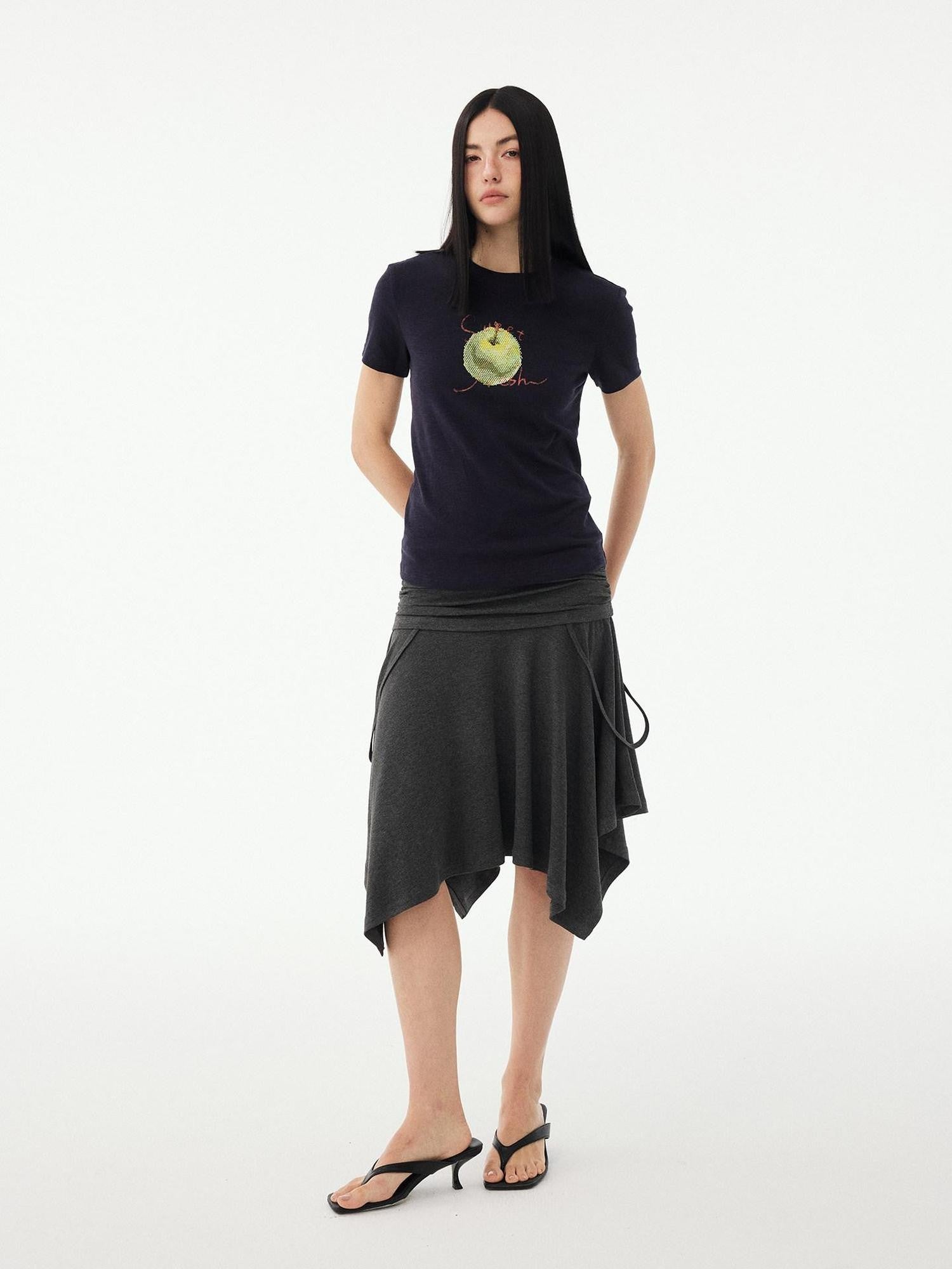 DIDDI MODA Fruit Rhinestone Crew Neck Slim Fit Women&