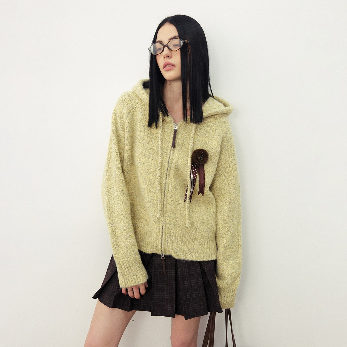 DIDDI_MODA_Fuzzy_Wool_Blend_Hooded_Short_Women&