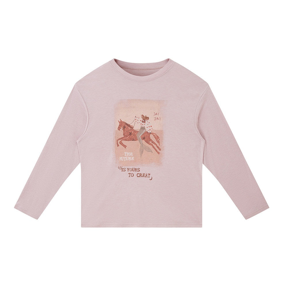 DIDDI_MODA_Galloping_Horse_Print_Crewneck_Long_Sleeve_Loose_Pullover_Women&