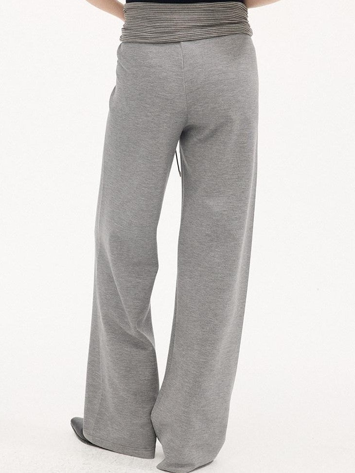DIDDI MODA Heather Gray Folded Waist High Waist Slim Casual Women&