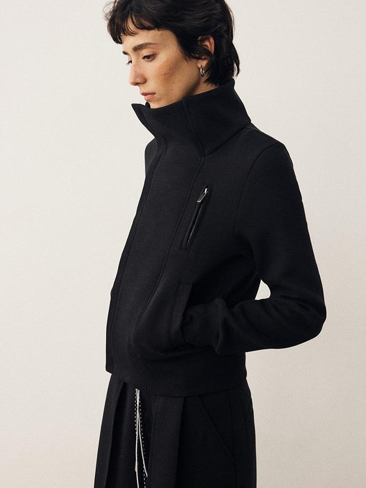 DIDDI MODA High Neck Zip Structured Slim Fit Long Sleeve Women&