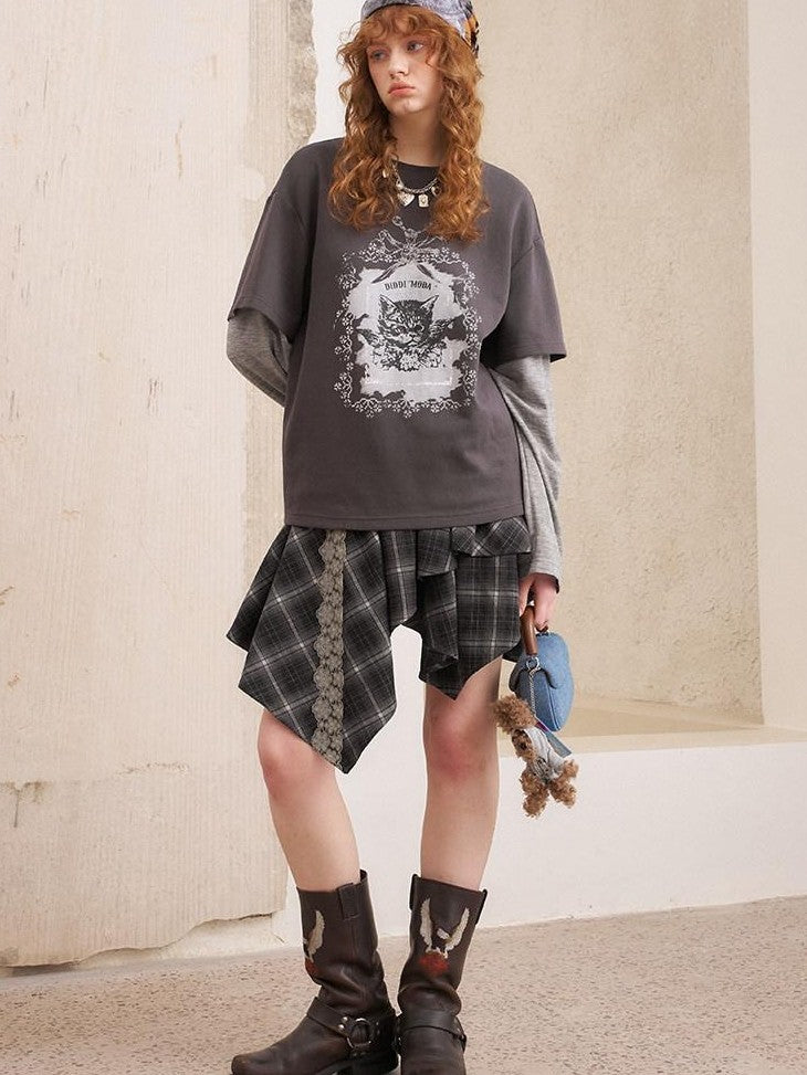 DIDDI MODA Hooded Dog And Kissing Bear Motif Loose Fit Women&