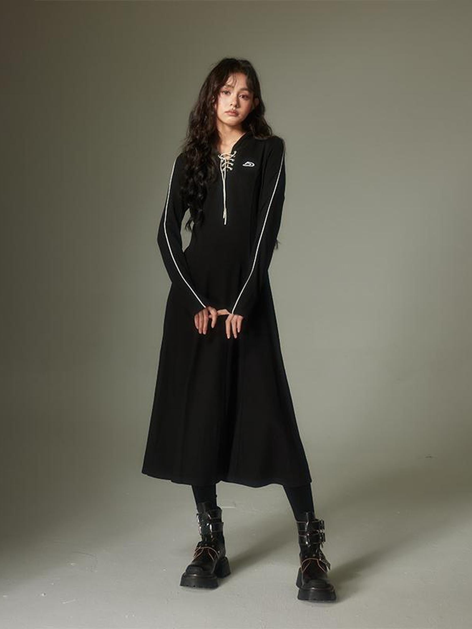 DIDDI MODA Hooded Tie Waist A Line Sweatshirt Women&
