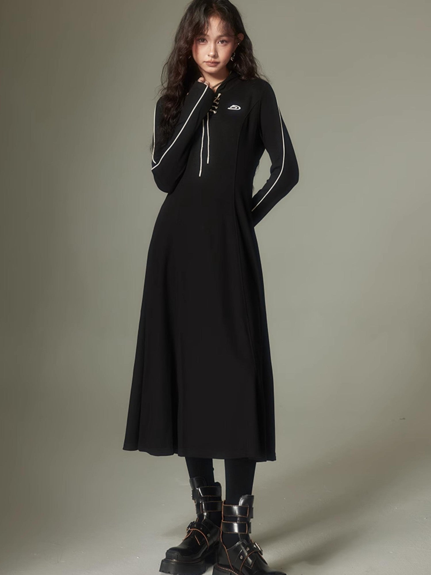 DIDDI MODA Hooded Tie Waist A Line Sweatshirt Women&