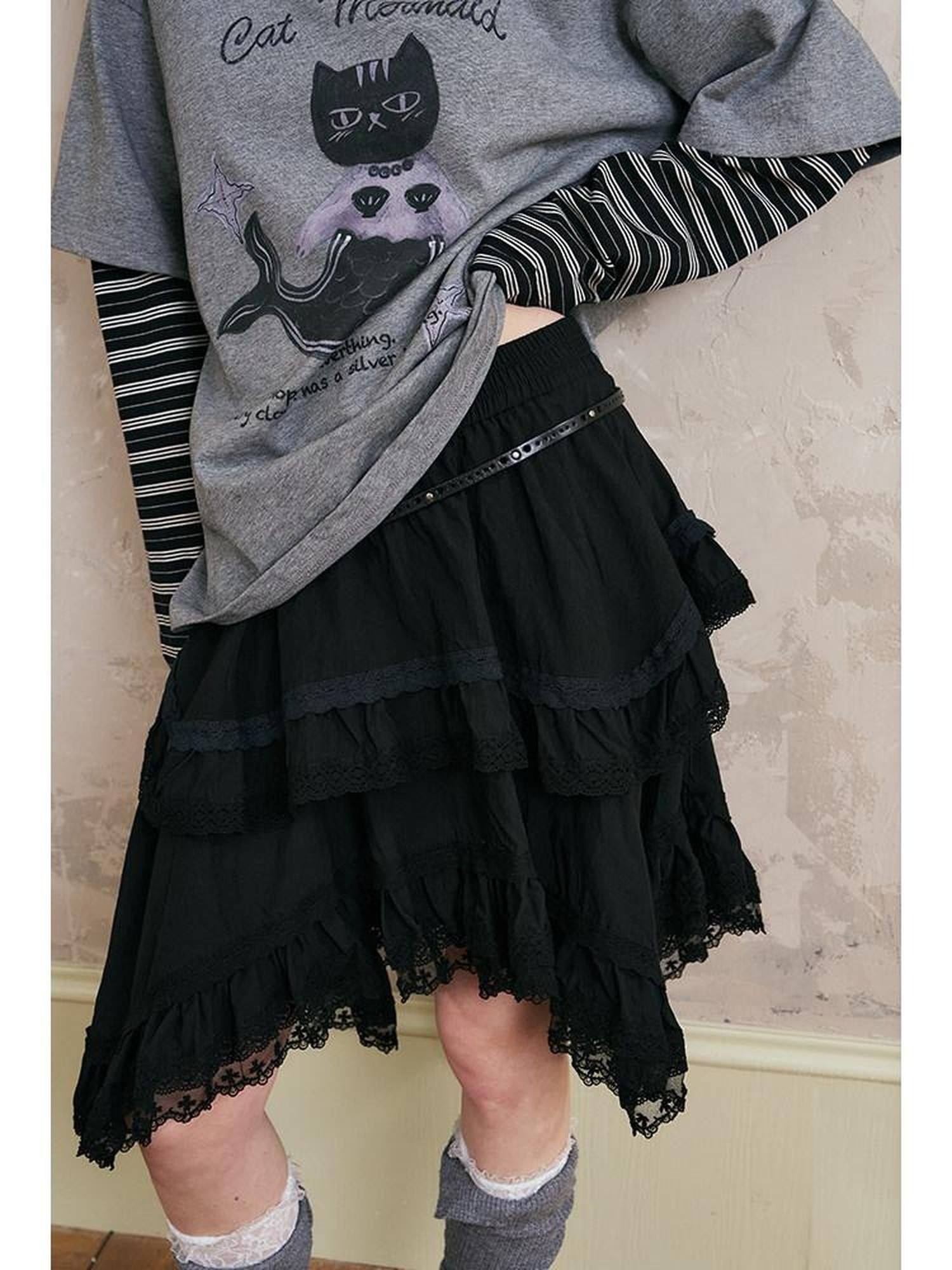 DIDDI MODA Irregular Lace Trim Spliced Women&