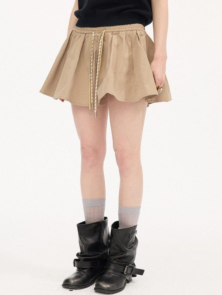 DIDDI MODA Khaki Contrast Tie Puff Elastic Waist Loose Fit Women&