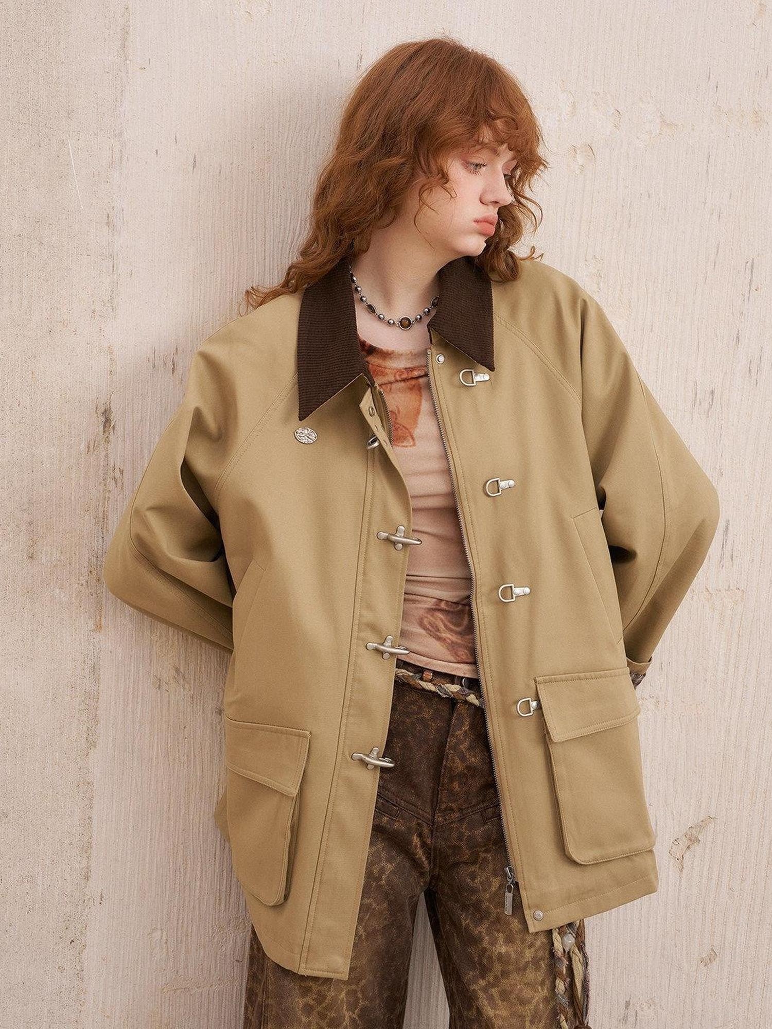 DIDDI MODA Khaki Hooded Workwear Striped Women&