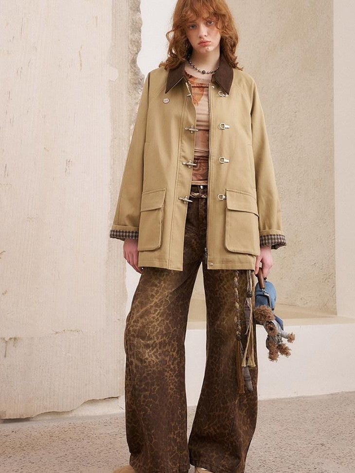 DIDDI MODA Khaki Hooded Workwear Striped Women&