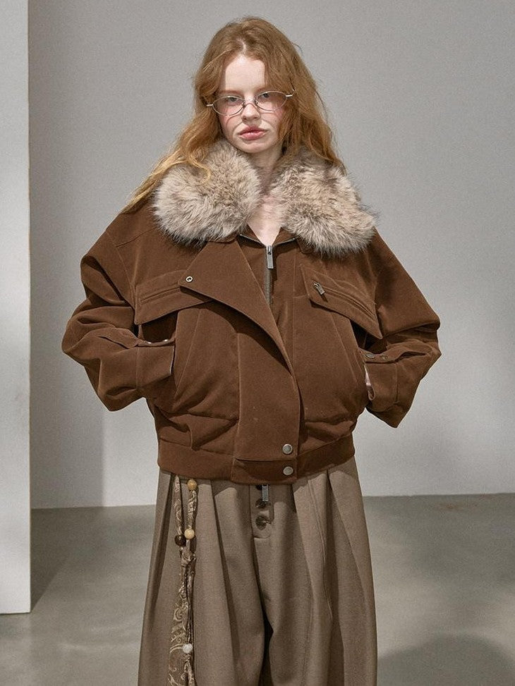 DIDDI MODA Khaki Pu Jacket Parka Round Neck Cargo Pants Women&