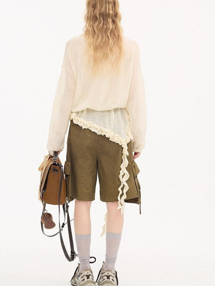 DIDDI MODA Khaki Washed Large Multi Pocket Cargo Women&