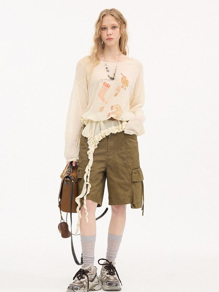 DIDDI MODA Khaki Washed Large Multi Pocket Cargo Women&
