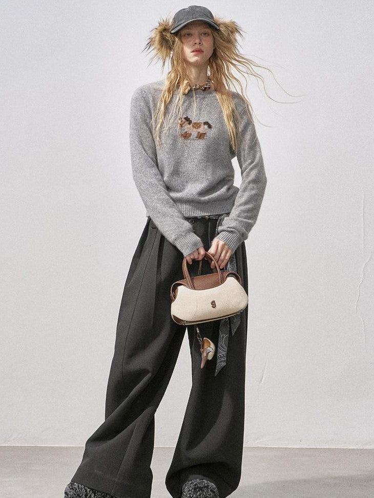 DIDDI MODA Knit Cardigan Pony Sweater Curved Pants Women&