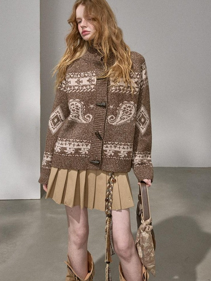 DIDDI MODA Knitted Cardigan Sweater Plaid Loose Fit Women&