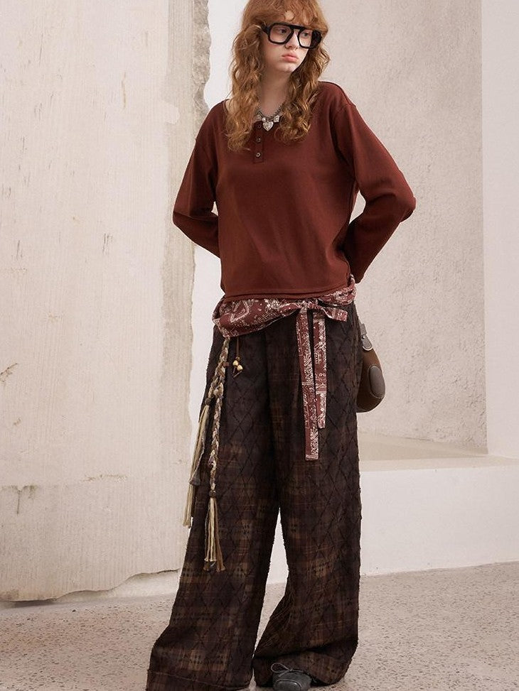 DIDDI MODA Knitted Cardigan Sweater Plaid Loose Fit Women&