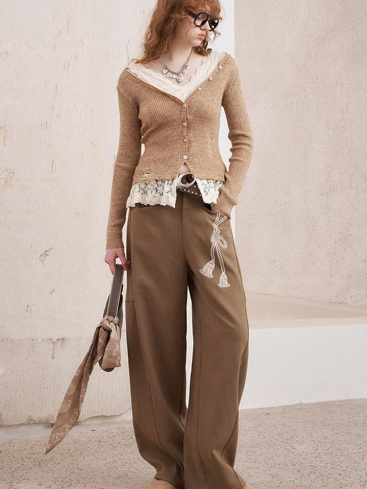 DIDDI MODA Knot Lace Up Embroidered Scimitar Cut Women&