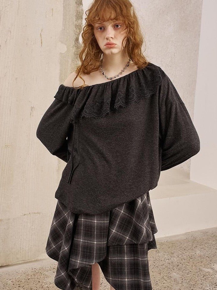 DIDDI MODA Lace Panel Ruched Long Sleeve Women&