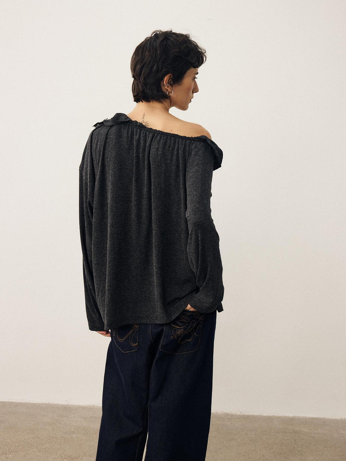 DIDDI MODA Lace Panel Ruched Long Sleeve Women&