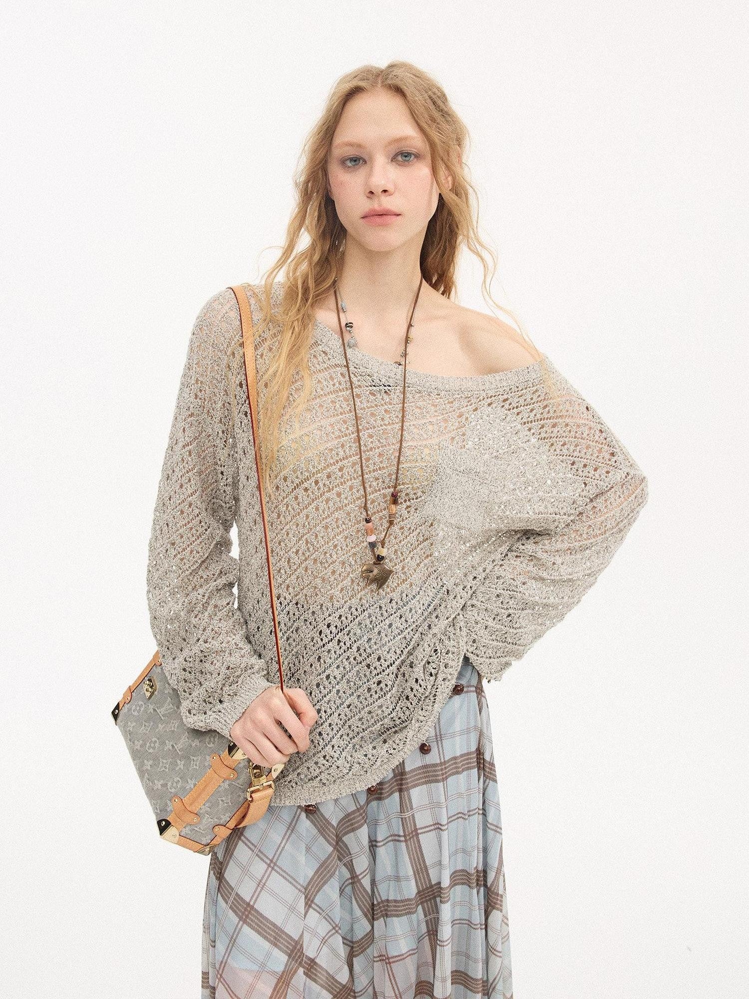 DIDDI MODA Lavender Diagonal Cutout Beaded Breathable Women&