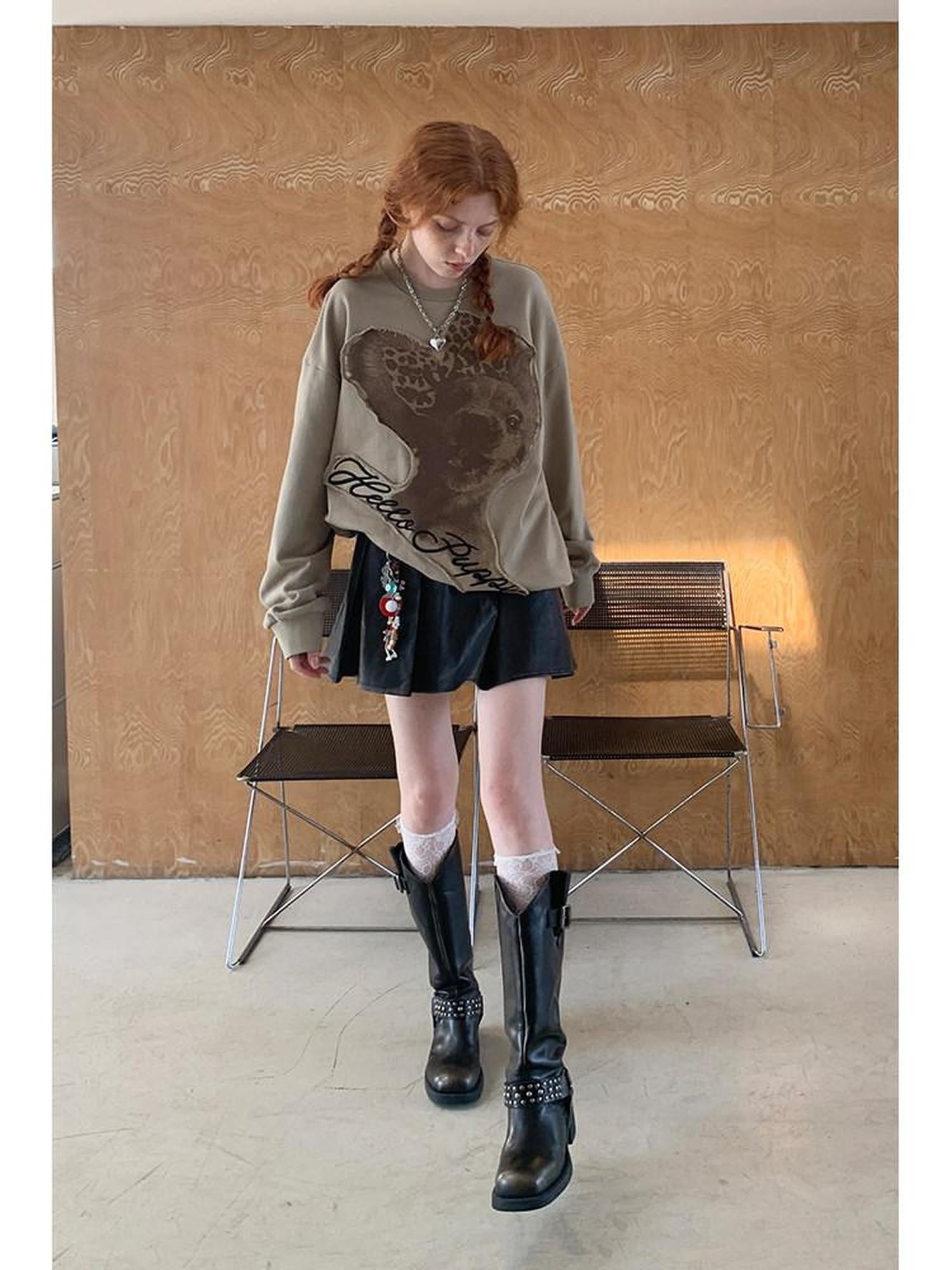 DIDDI MODA Leopard Dog Applique Print Women&