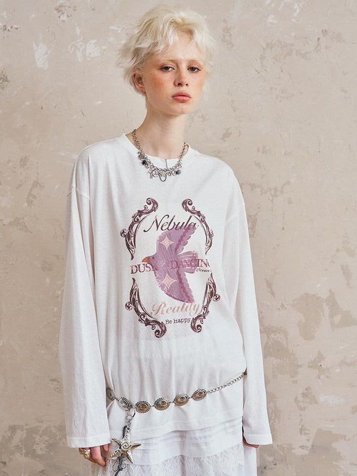 DIDDI MODA Long Sleeve Crewneck Loose Fit Printed Women&