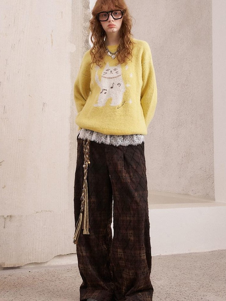 DIDDI MODA Magic Cat Cartoon Soft Oversized Pullover Women&