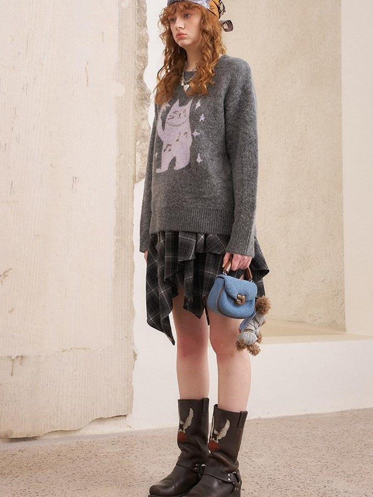 DIDDI MODA Magic Cat Cartoon Soft Oversized Pullover Women&