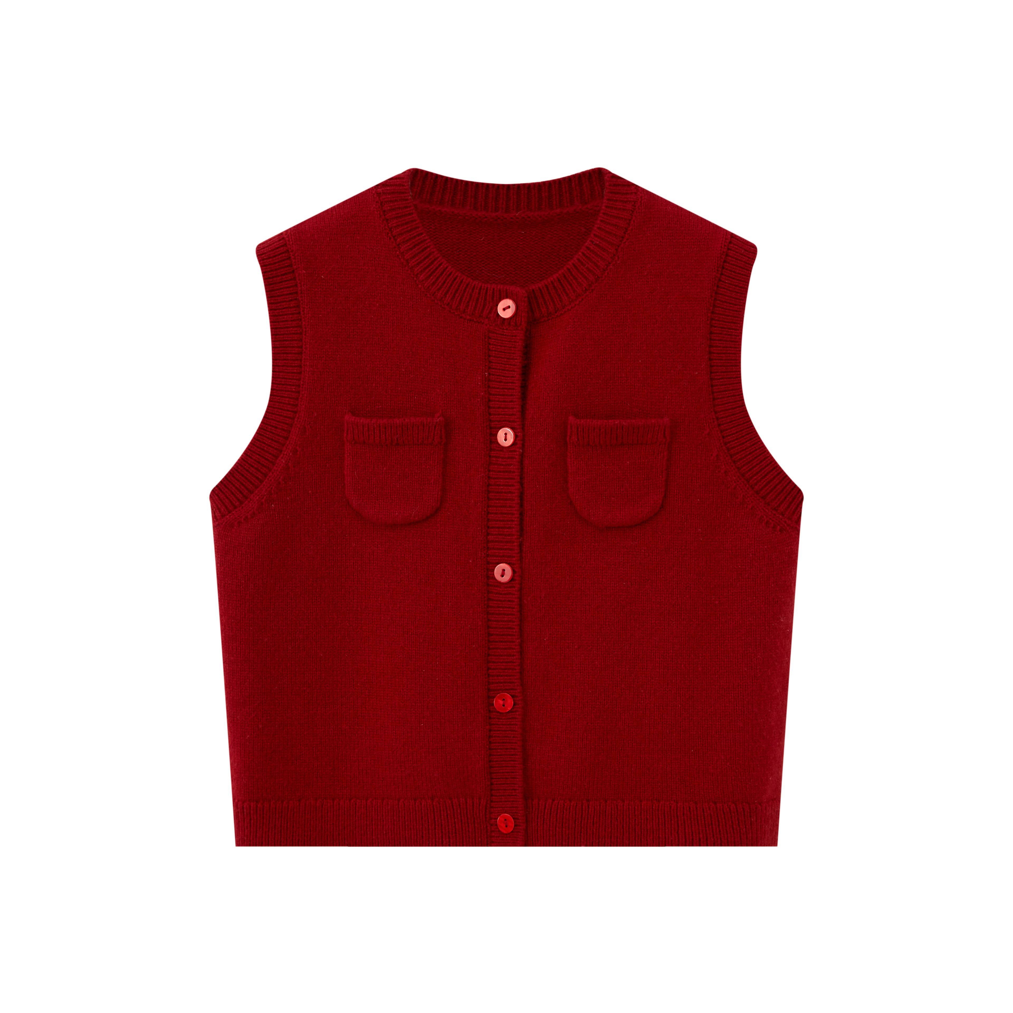 DIDDI_MODA_Millennial_Red_Round_Neck_Small_Pocket_Layered_Knit_Women&