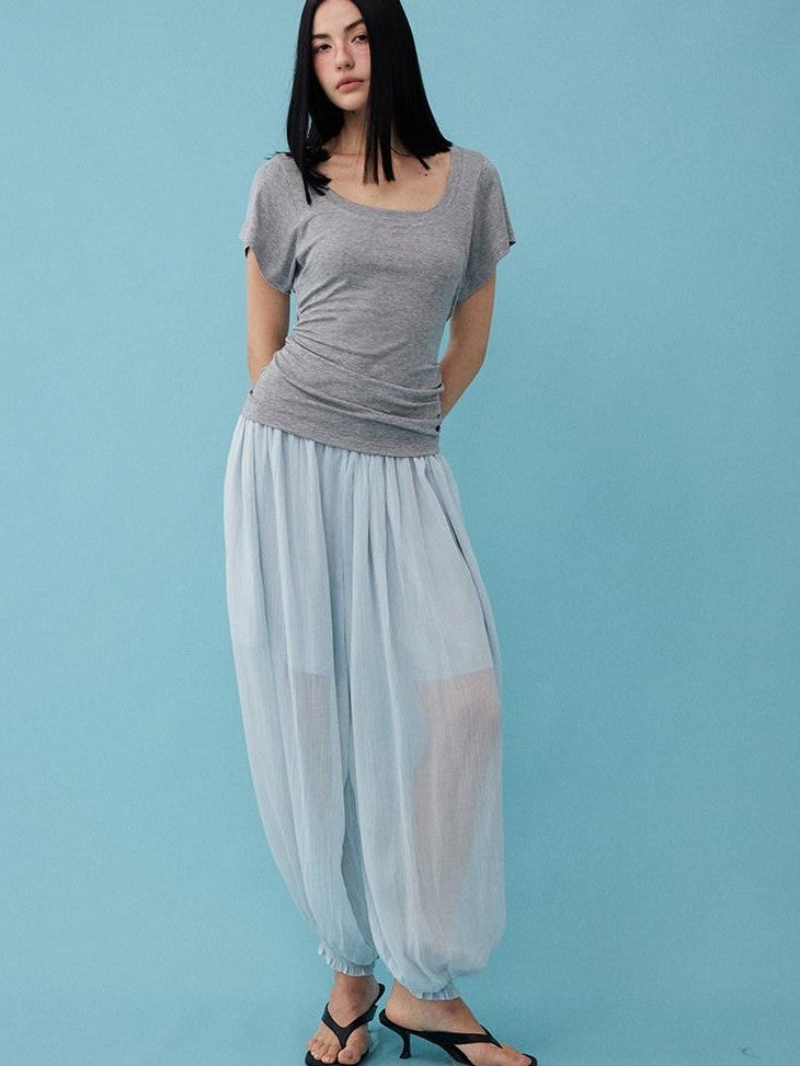 DIDDI MODA Mist Blue Drapey Slouchy Elastic Waist Tapered Women&
