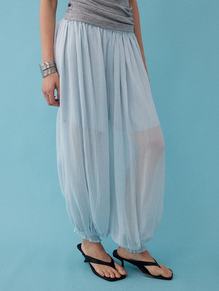 DIDDI MODA Mist Blue Drapey Slouchy Elastic Waist Tapered Women&
