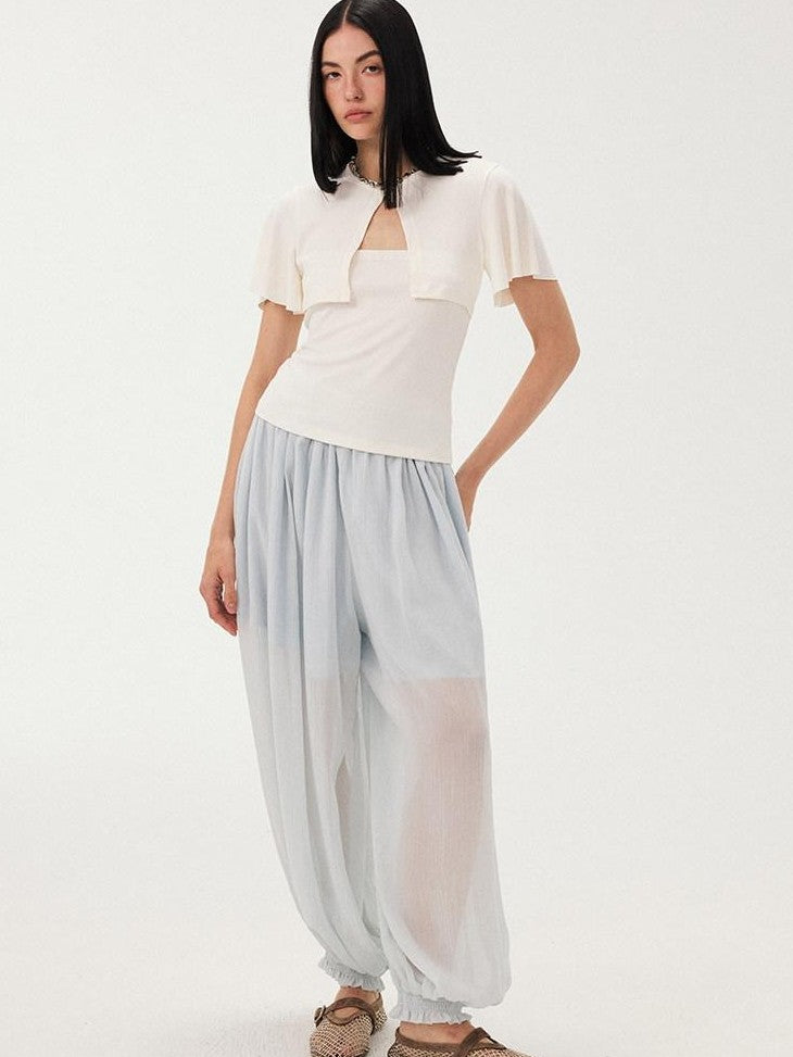 DIDDI MODA Mist Blue Drapey Slouchy Elastic Waist Tapered Women&