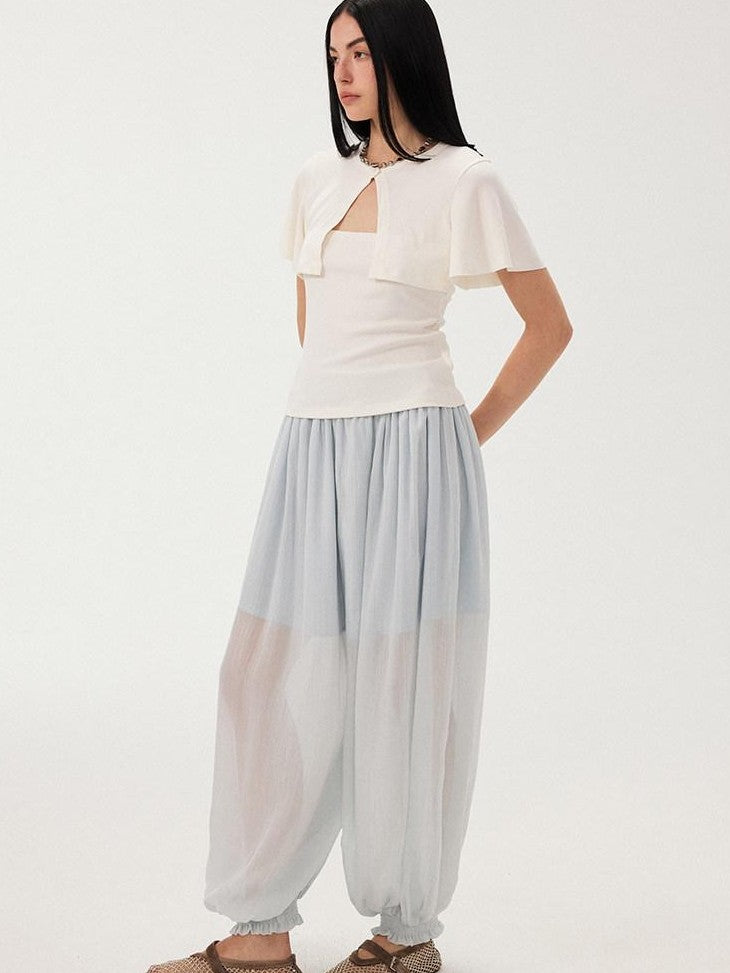 DIDDI MODA Mist Blue Drapey Slouchy Elastic Waist Tapered Women&