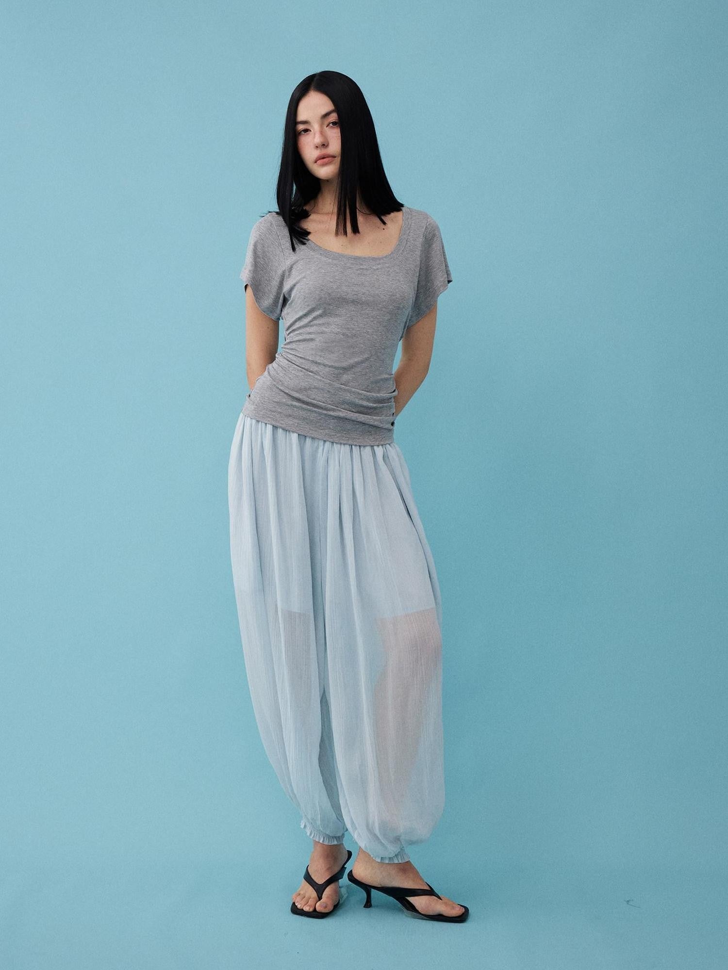 DIDDI MODA Mist Blue Drapey Slouchy Elastic Waist Tapered Women&