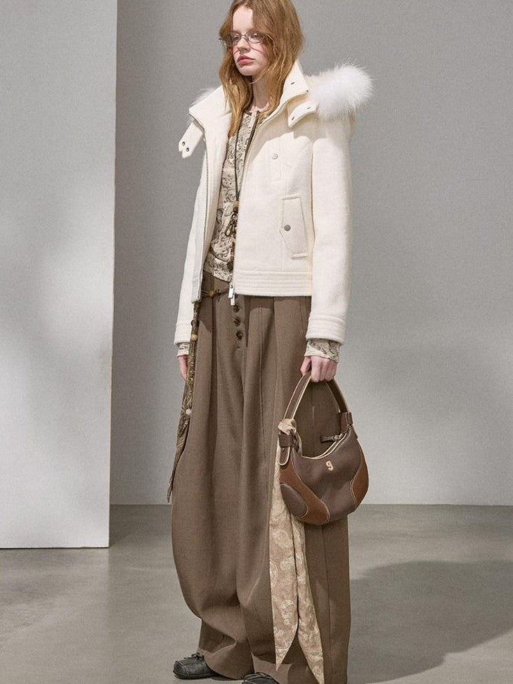 DIDDI MODA Morandi Gray Hooded Lapel Cropped Women&