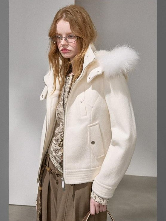 DIDDI MODA Morandi Gray Hooded Lapel Cropped Women&