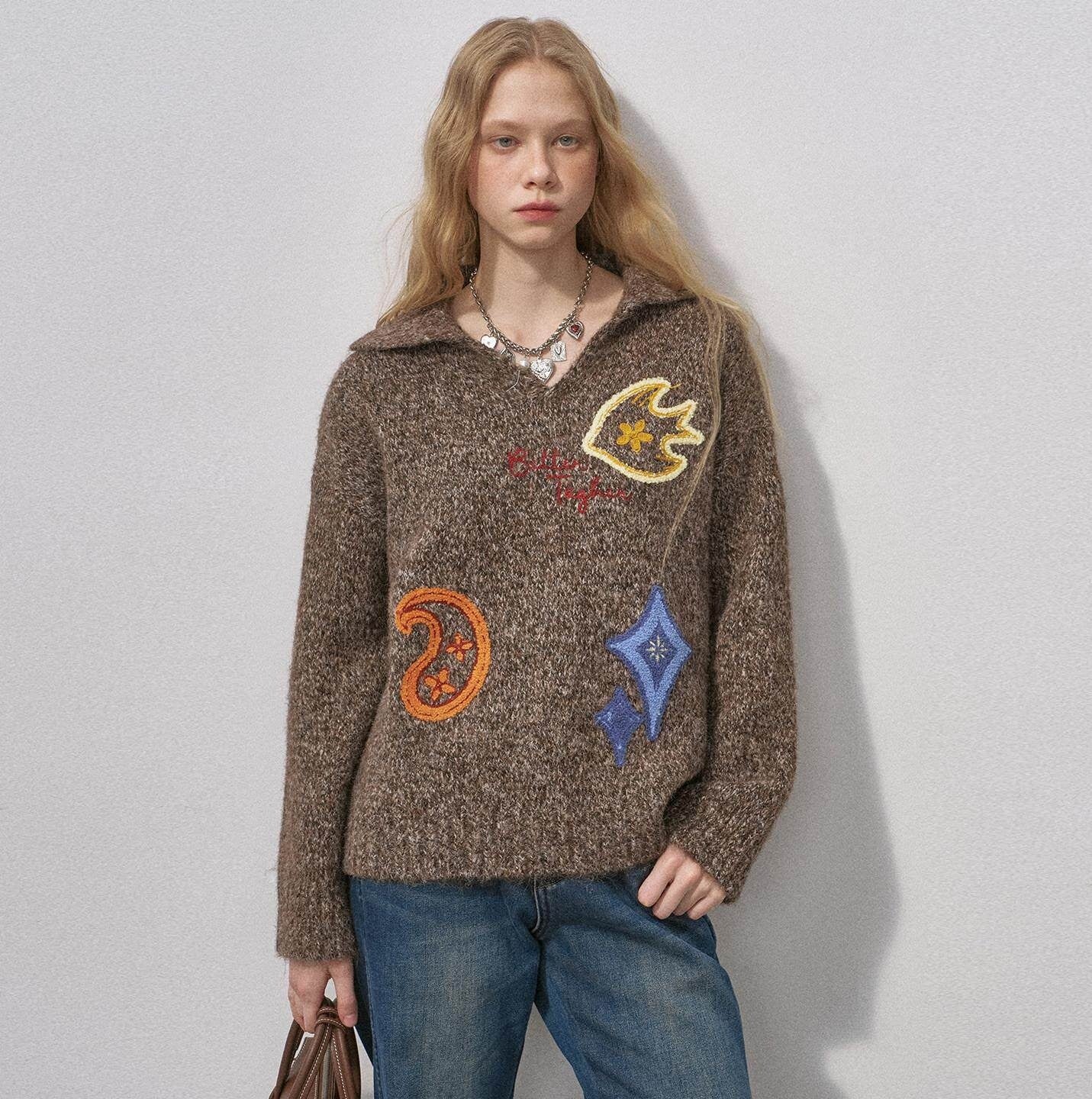 DIDDI_MODA_Multicolor_Terry_Embroidered_Collar_Loose_Women&