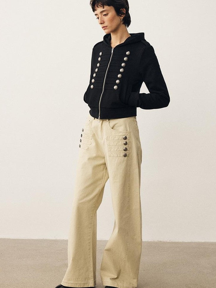 DIDDI MODA Napoleon Metal Button Wide Leg Women&