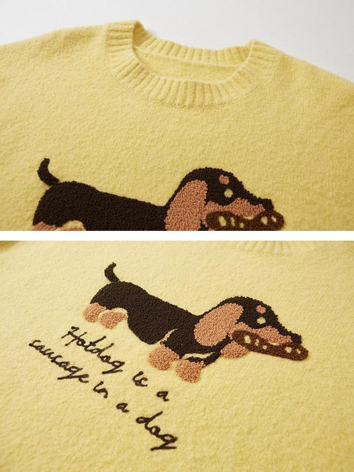 DIDDI MODA Oatmeal Dachshund Knit Round Neck Women&