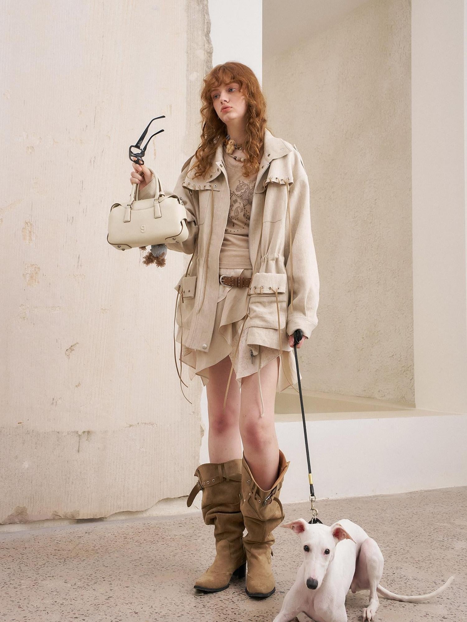 DIDDI MODA Off White Drawstring Pockets Bohemian Women&