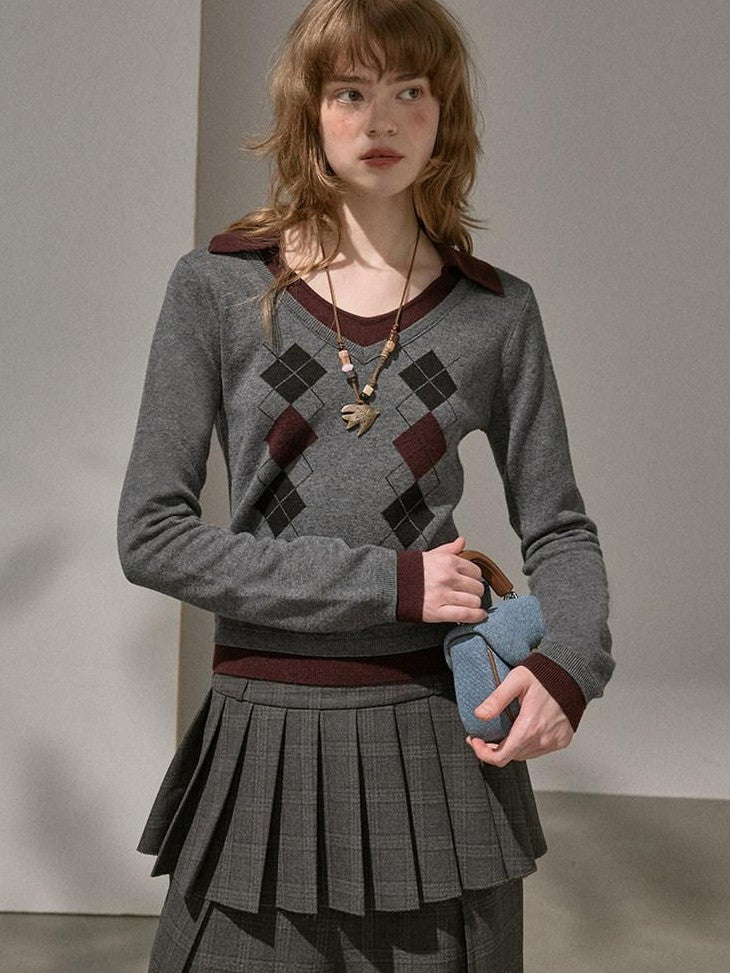 DIDDI MODA Ombre Cardigan Faux Two Piece Pleated Skirt Women&