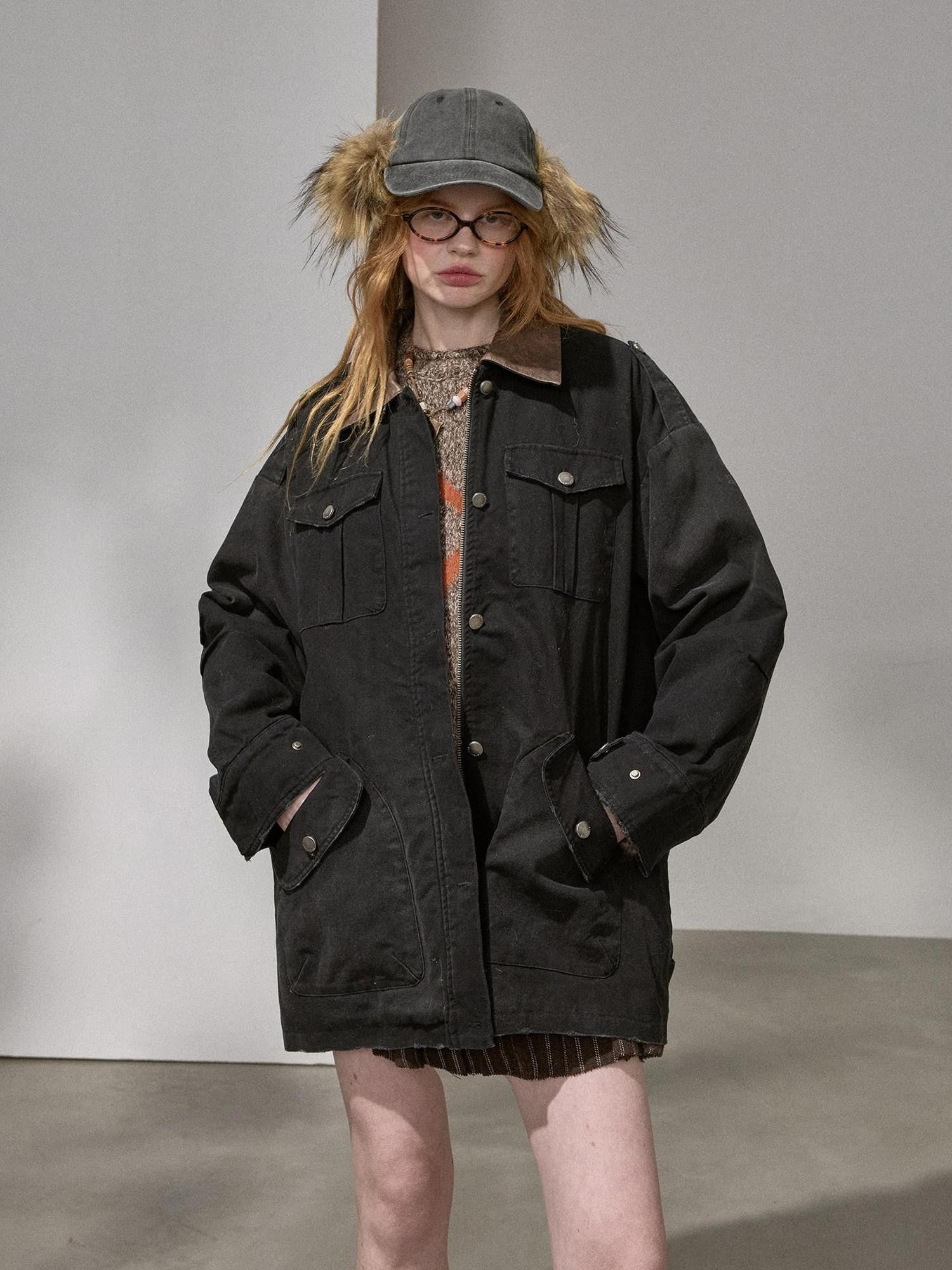 DIDDI MODA Oversized Distressed Washed Lapel Women&