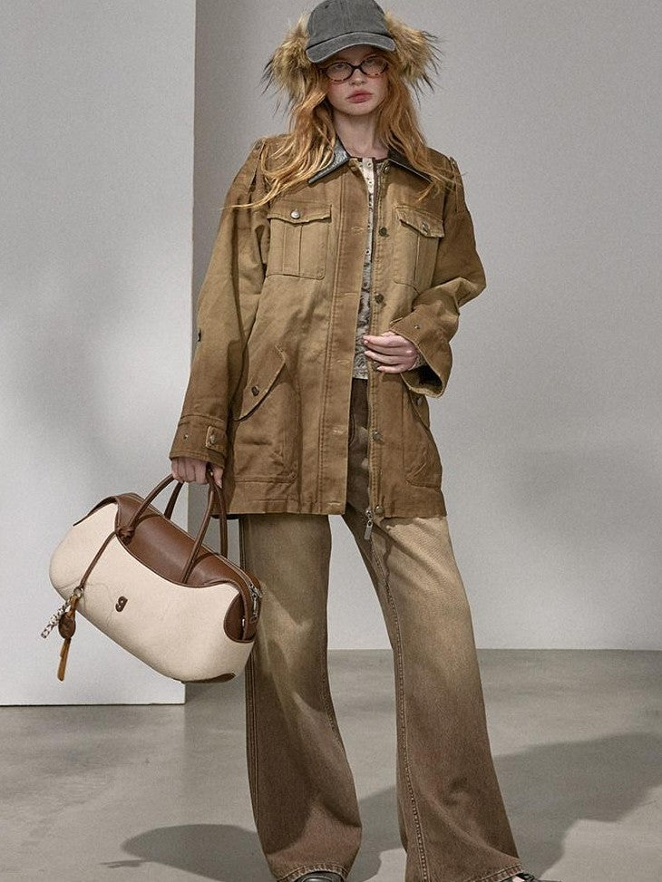 DIDDI MODA Oversized Distressed Washed Lapel Women&