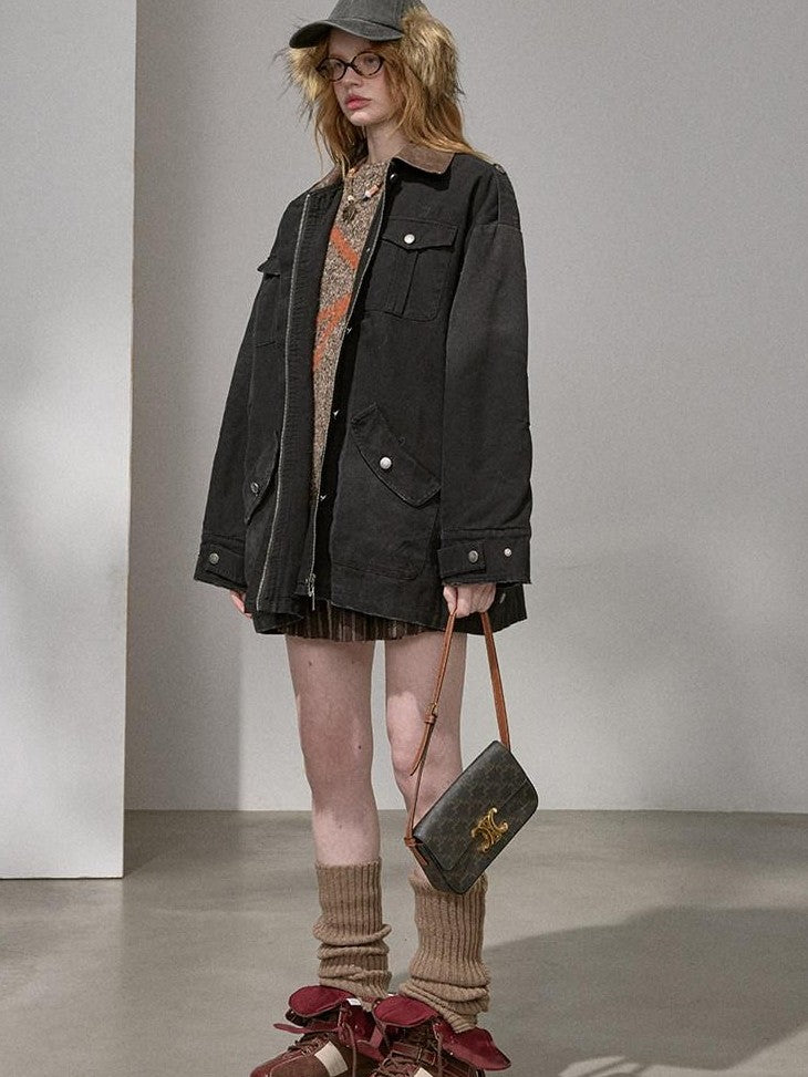 DIDDI MODA Oversized Distressed Washed Lapel Women&