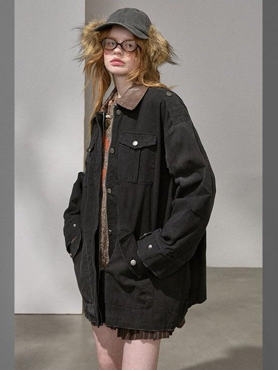 DIDDI MODA Oversized Distressed Washed Lapel Women&