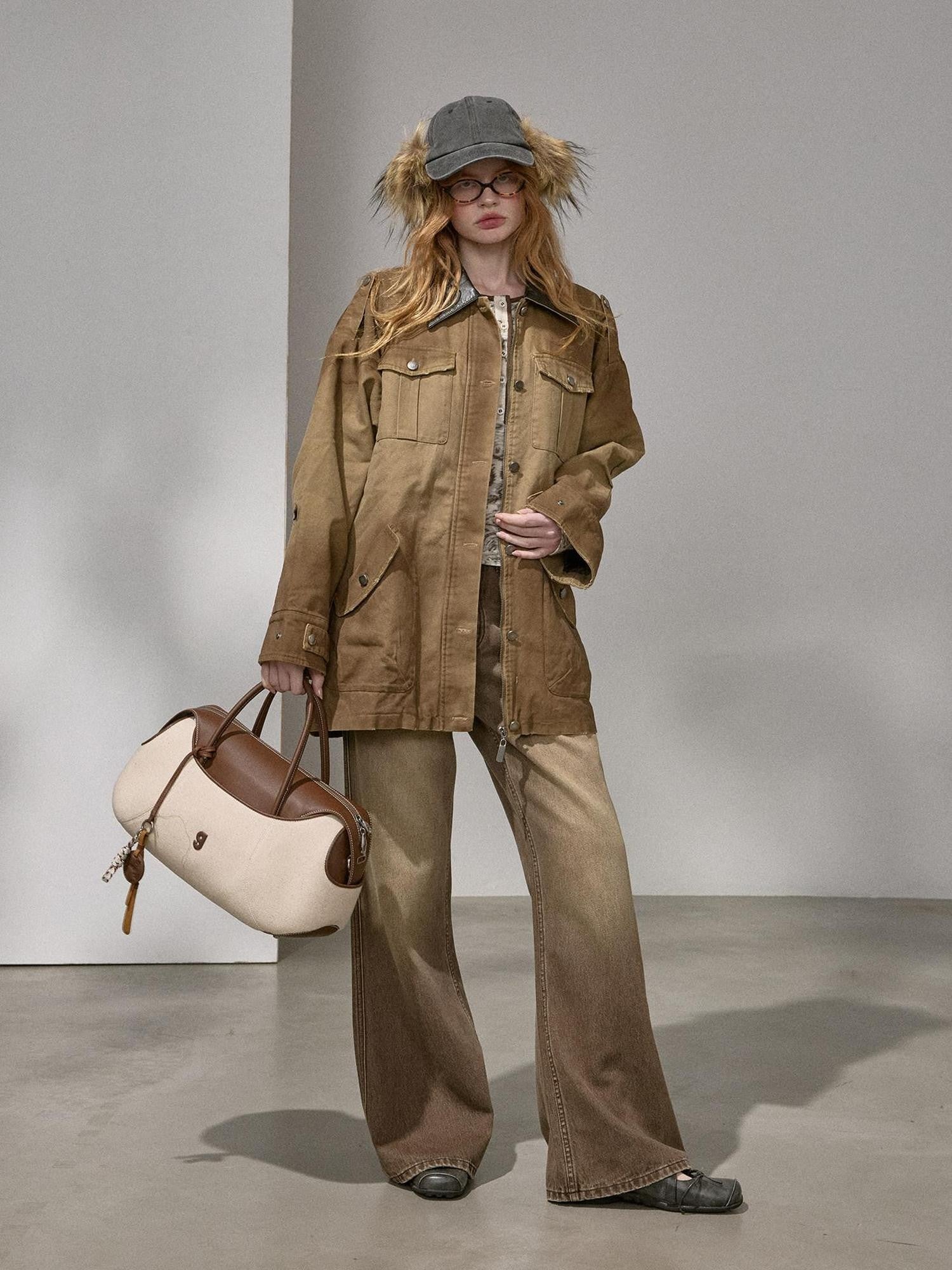 DIDDI MODA Oversized Distressed Washed Lapel Women&