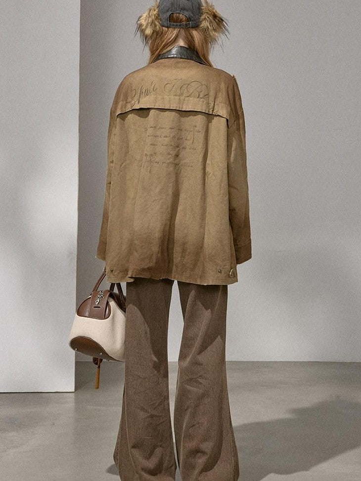 DIDDI MODA Oversized Distressed Washed Lapel Women&