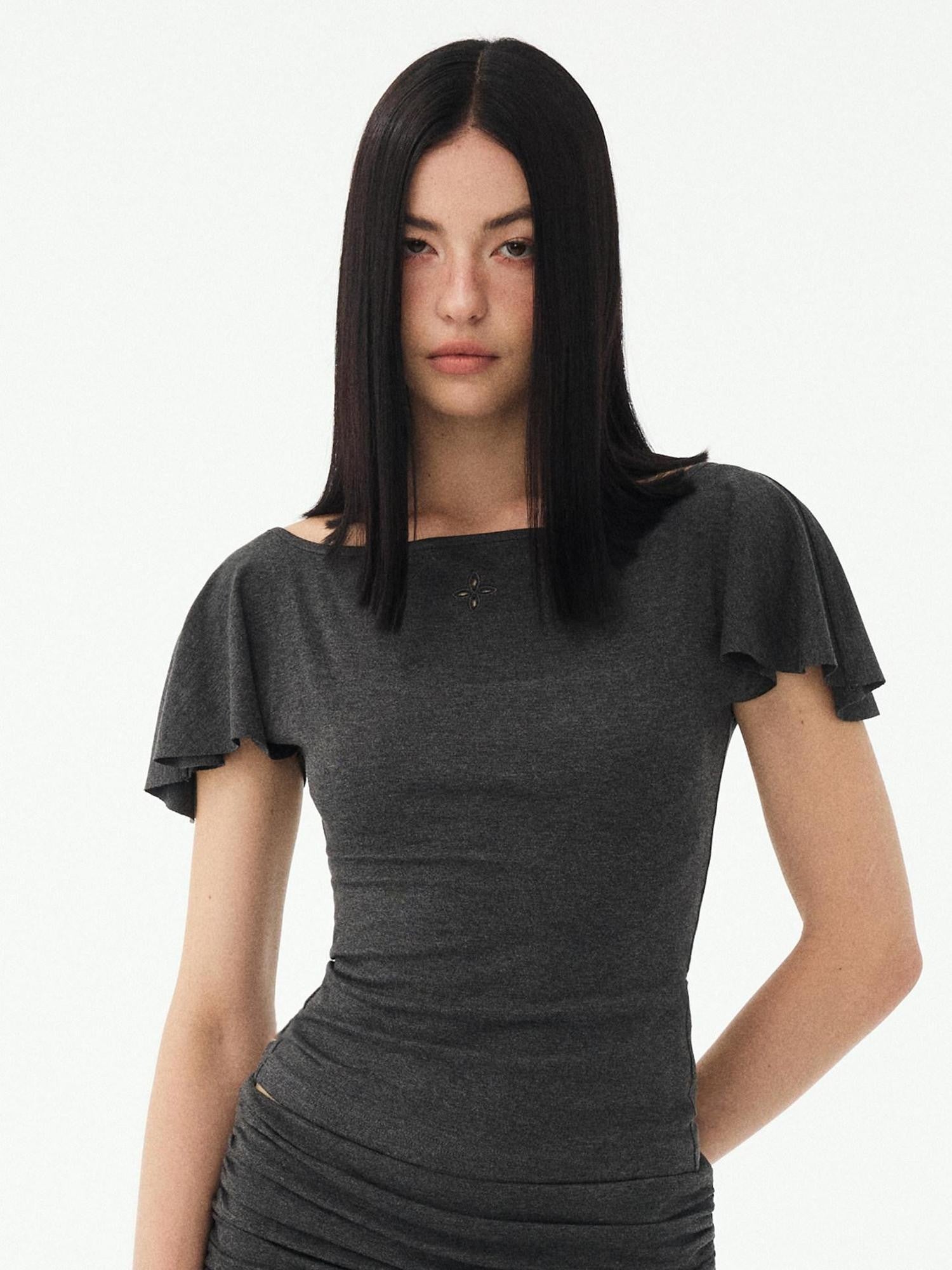 DIDDI MODA Oxygen White Soft U Neck Backless Slim Fit Flutter Sleeve Women&
