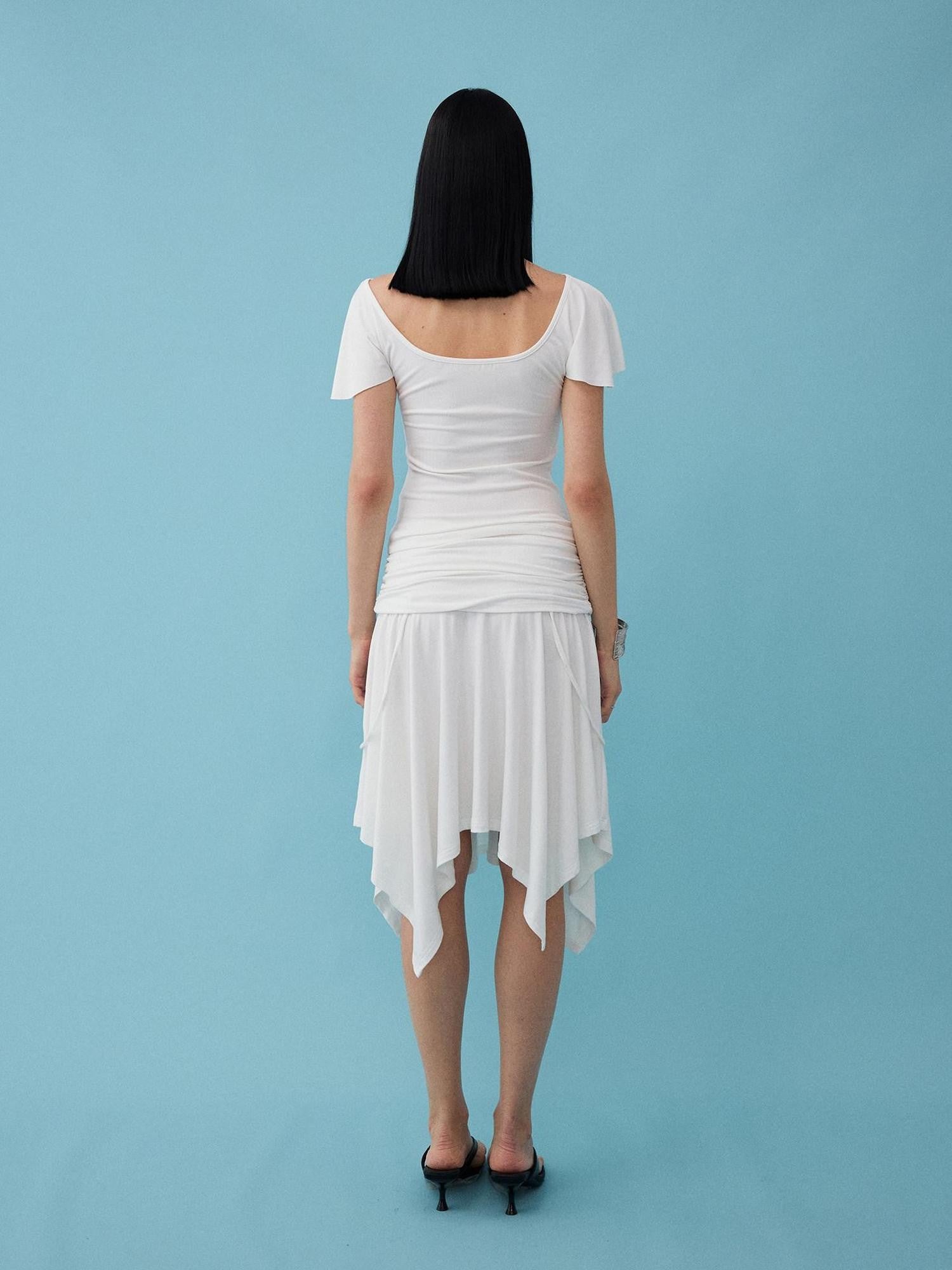 DIDDI MODA Oxygen White Soft U Neck Backless Slim Fit Flutter Sleeve Women&