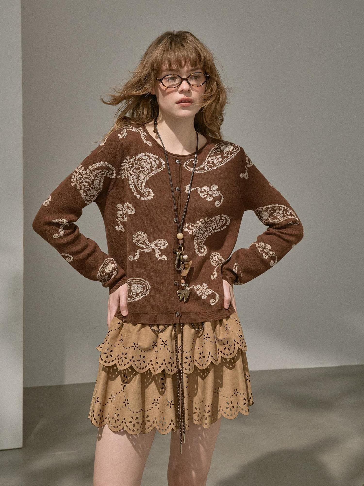 DIDDI MODA Paisley Embroidered Jacquard Bow Slim Women&
