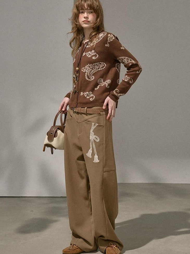 DIDDI MODA Paisley Embroidered Jacquard Bow Slim Women&