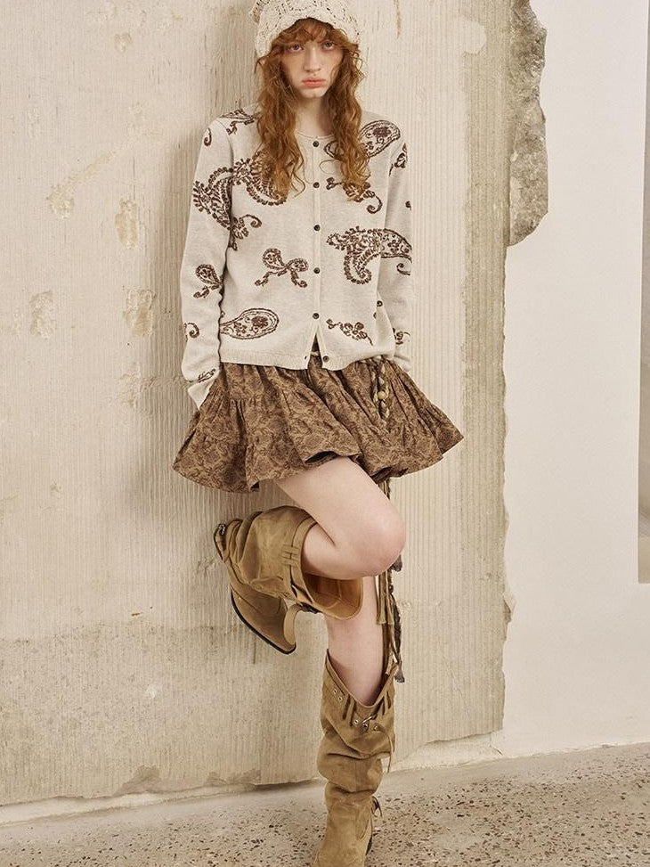 DIDDI MODA Paisley Embroidered Jacquard Bow Slim Women&